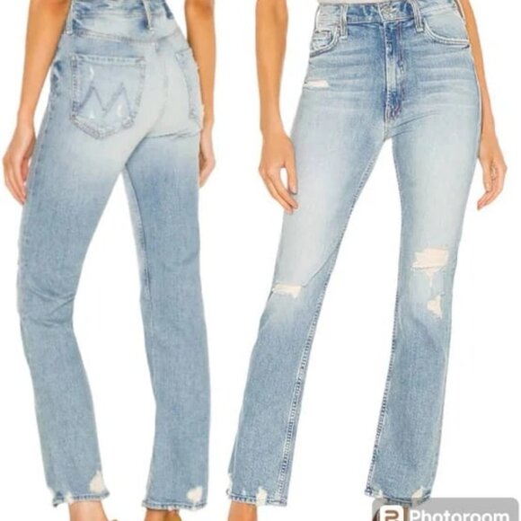 NWT MOTHER Jean High Waist Rider Skimp Destroyed Confession Wash 27 MSRP $258 - Picture 1 of 13